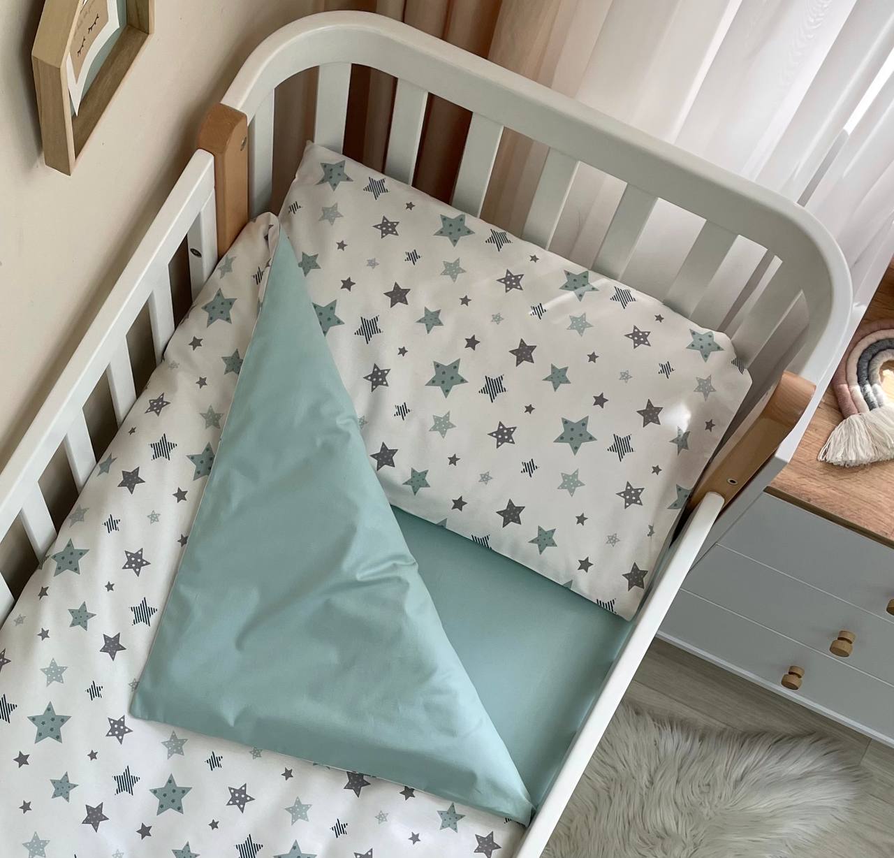 Detská posteľná súprava do postieľky Baby Dream Stars – mätová