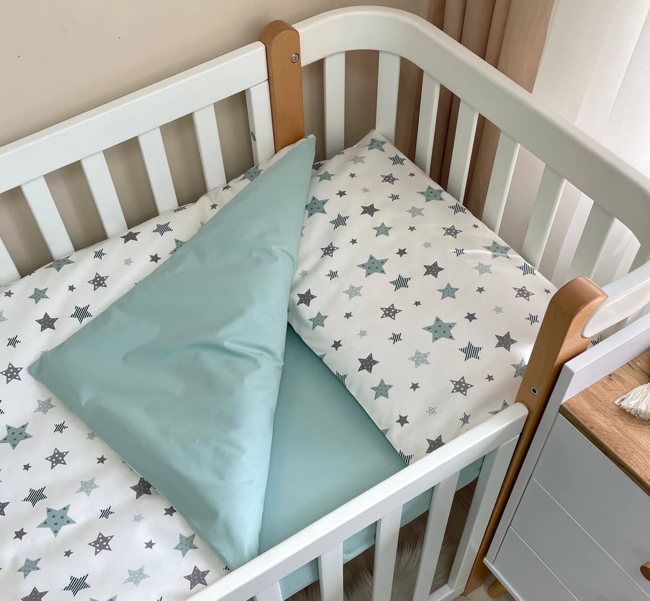 Detská posteľná súprava do postieľky Baby Dream Stars – mätová