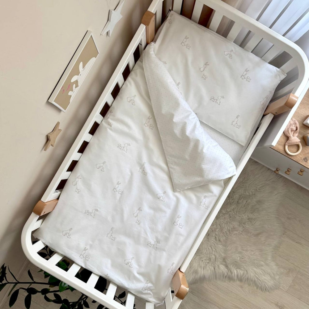 Detská posteľná súprava do postieľky Baby Dream – Zajačik so psíkom béžovo-bledomodrá