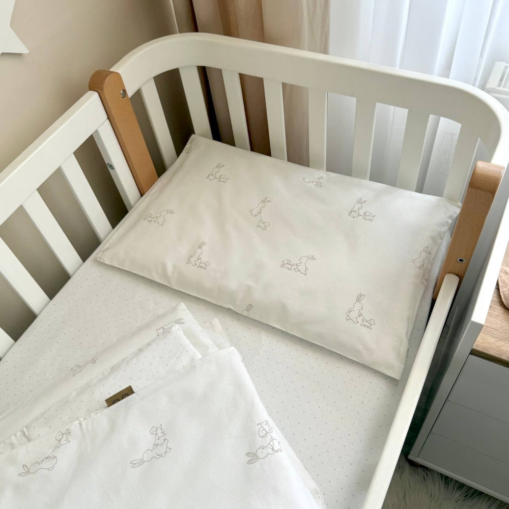 Detská posteľná súprava do postieľky Baby Dream – Zajačik so psíkom béžovo-bledomodrá