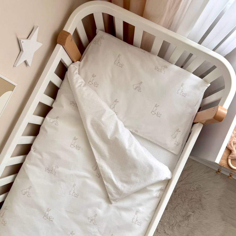 Detská posteľná súprava do postieľky Baby Dream – Zajačik so psíkom béžovo-púdrová