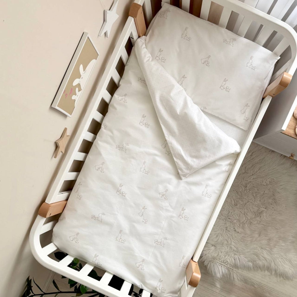 Detská posteľná súprava do postieľky Baby Dream – Zajačik so psíkom béžovo-púdrová