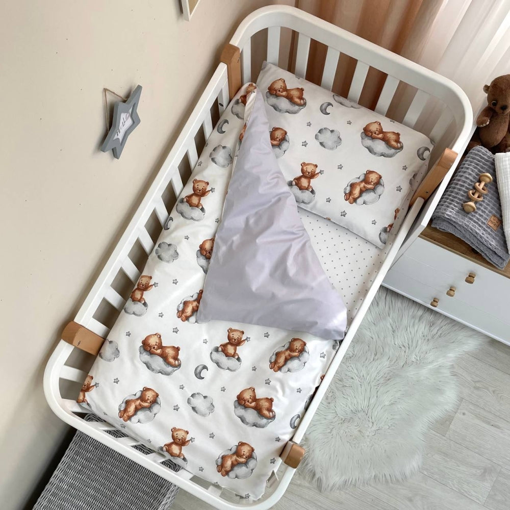 Bavlnená posteľná súprava do postieľky Baby Mix – Teddy sivá