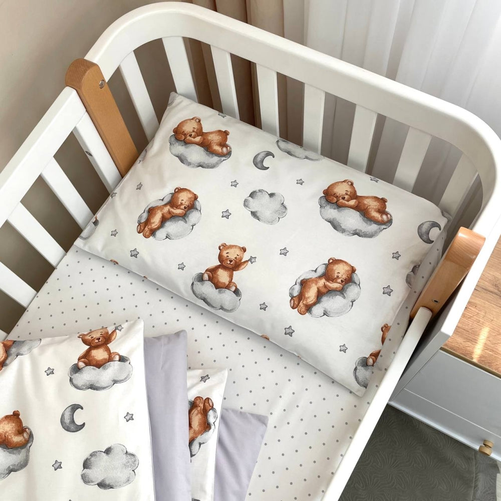 Bavlnená posteľná súprava do postieľky Baby Mix – Teddy sivá