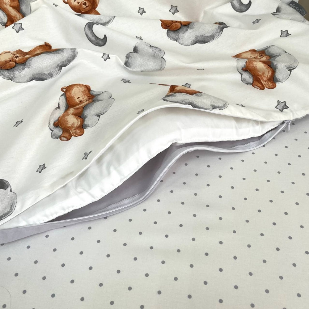 Bavlnená posteľná súprava do postieľky Baby Mix – Teddy sivá