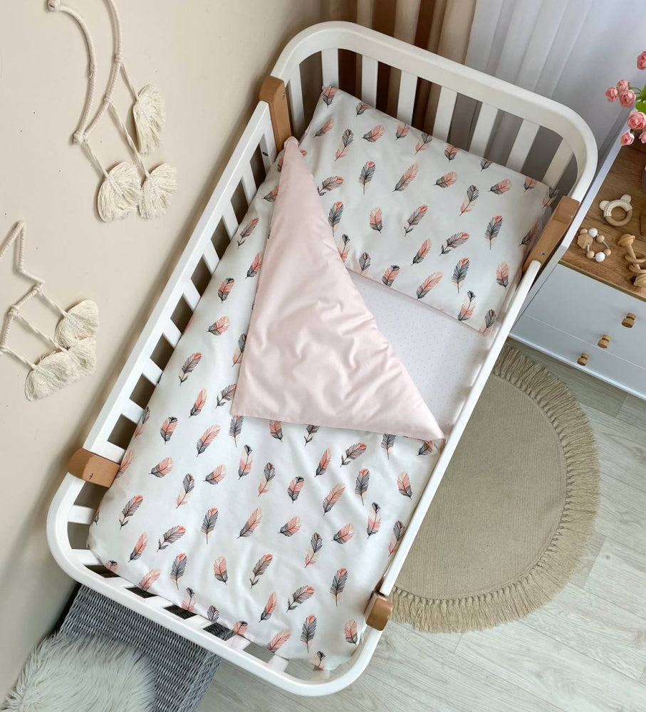 Bavlnená posteľná súprava do postieľky Baby Mix – Pierko púdrové