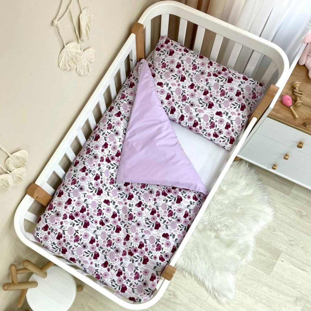 Bavlnená posteľná súprava do postieľky Baby Mix – Fialové kvety