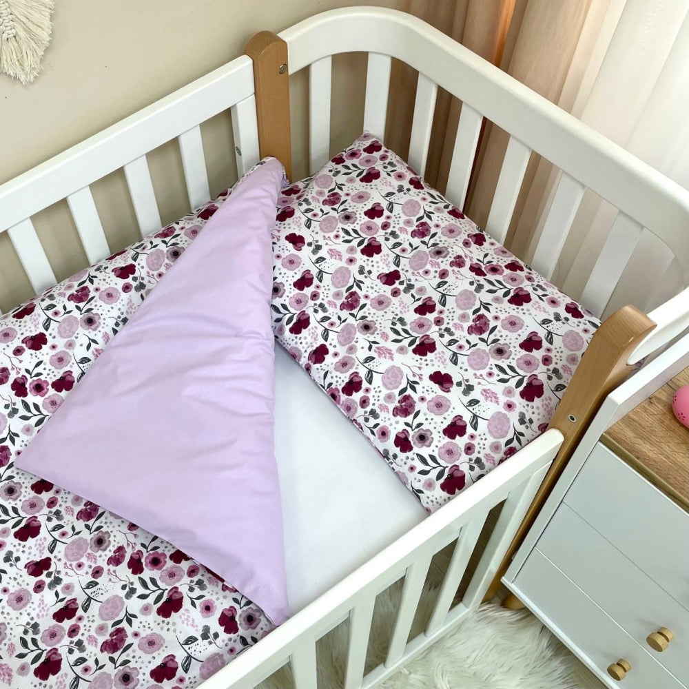 Bavlnená posteľná súprava do postieľky Baby Mix – Fialové kvety