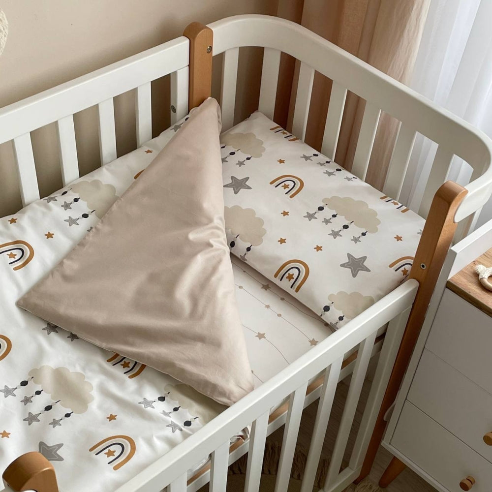 Bavlnená posteľná súprava do postieľky Baby Mix – Obláčik s hviezdičkami béžová