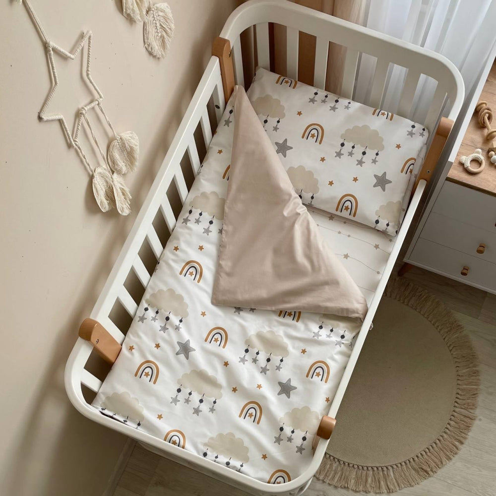 Bavlnená posteľná súprava do postieľky Baby Mix – Obláčik s hviezdičkami béžová