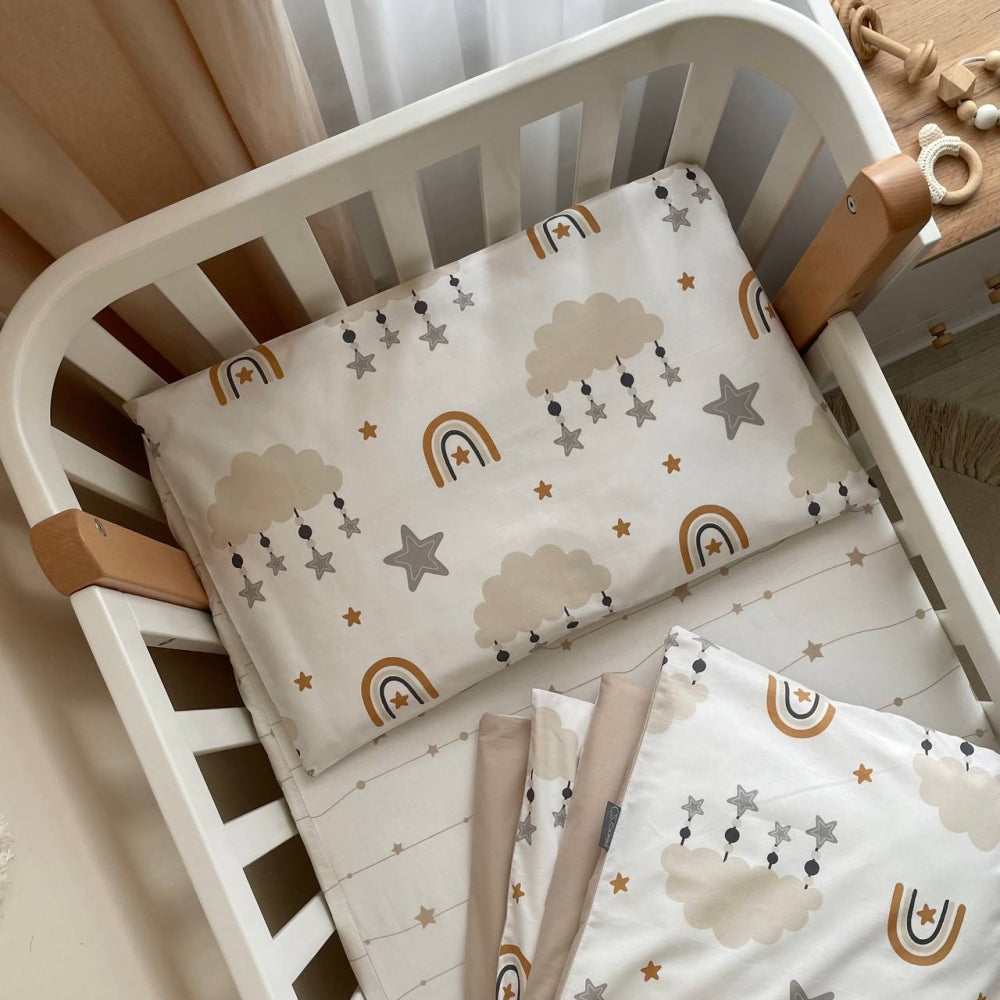 Bavlnená posteľná súprava do postieľky Baby Mix – Obláčik s hviezdičkami béžová
