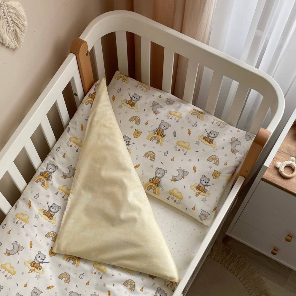 Bavlnená posteľná súprava do postieľky Baby Mix – Medvedík boy žltý