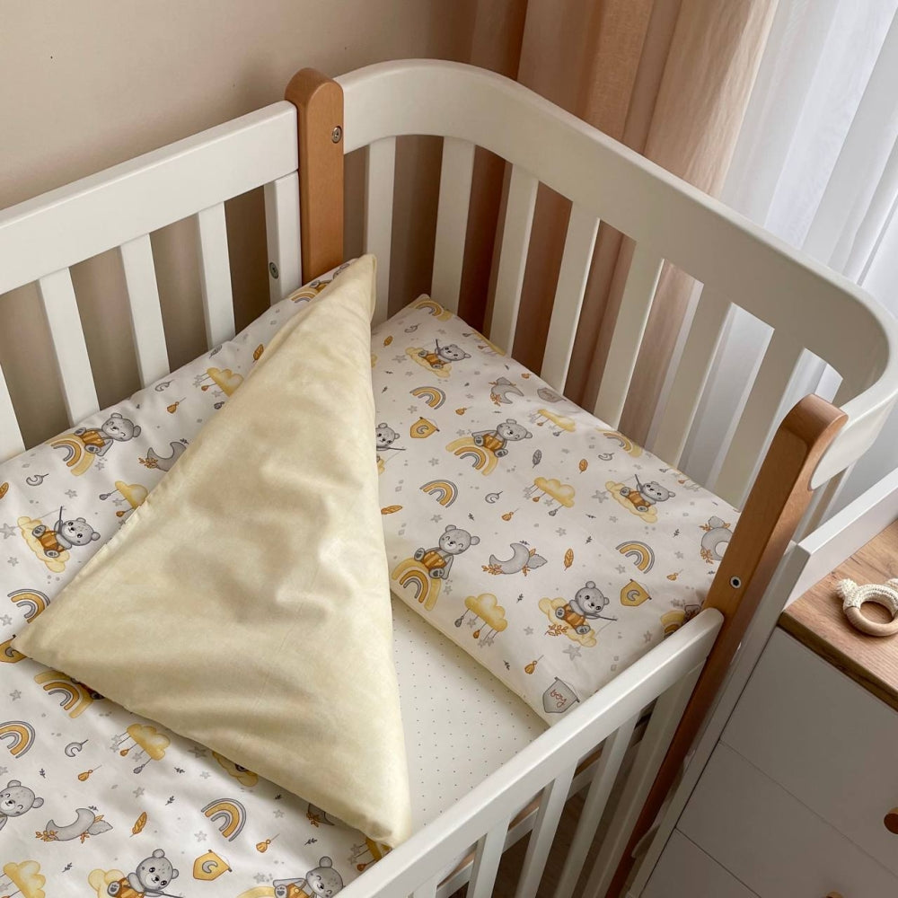 Bavlnená posteľná súprava do postieľky Baby Mix – Medvedík boy žltý
