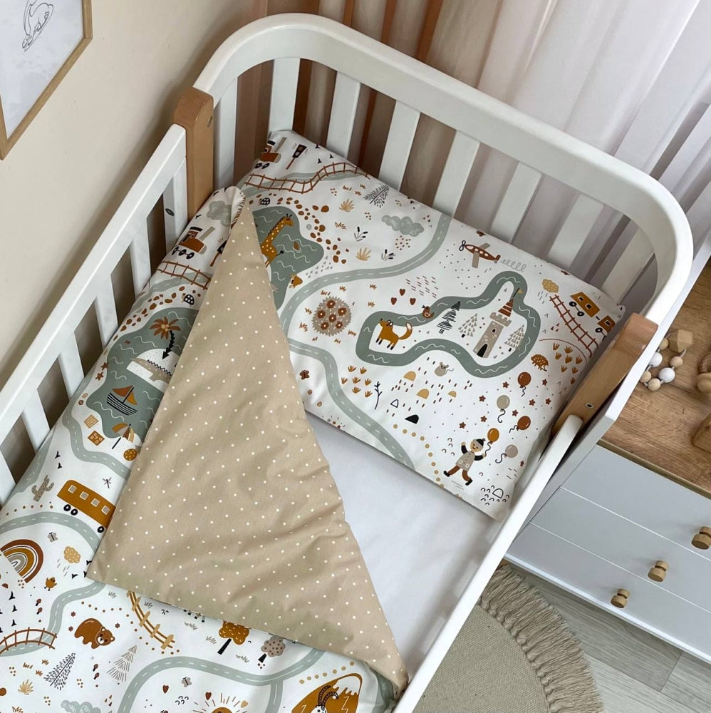 Bavlnená posteľná súprava do postieľky Baby Mix – Železnica tehlová