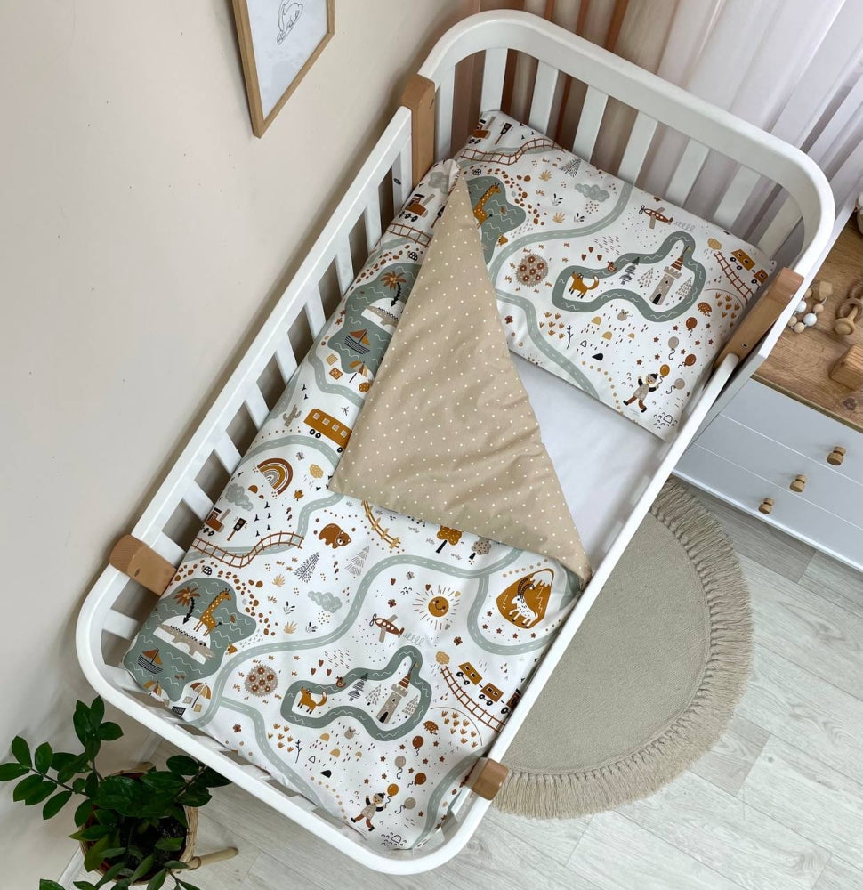 Bavlnená posteľná súprava do postieľky Baby Mix – Železnica tehlová