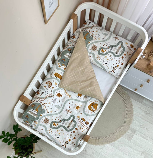Bavlnená posteľná súprava do postieľky Baby Mix – Železnica tehlová