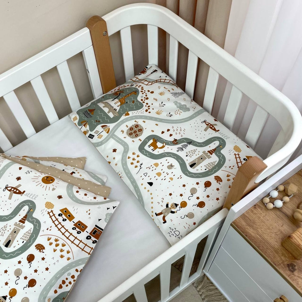 Bavlnená posteľná súprava do postieľky Baby Mix – Železnica tehlová
