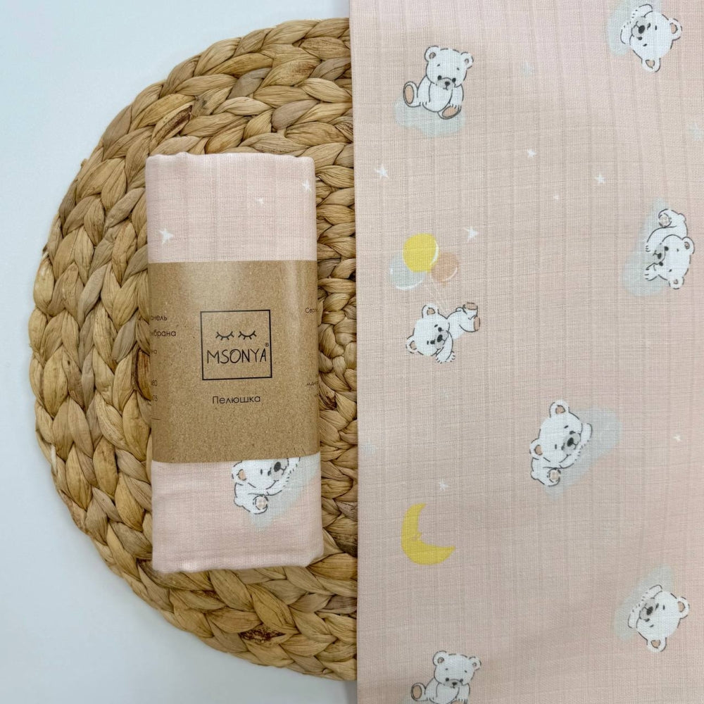 Mušelínová plienka 80 × 100 cm – Teddy Bear púdrová