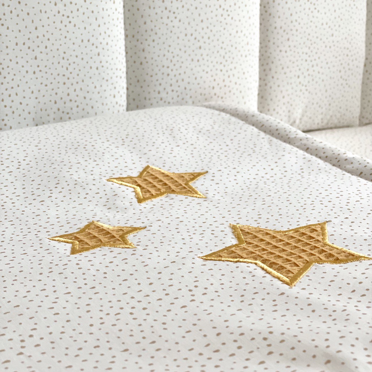 Detská deka Stars popelín/vaflová tkanina horčicová