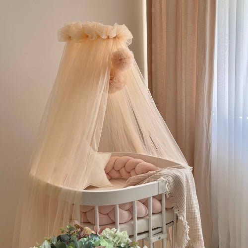 Baldachýn nad postieľku s brmbolcami – broskyňový