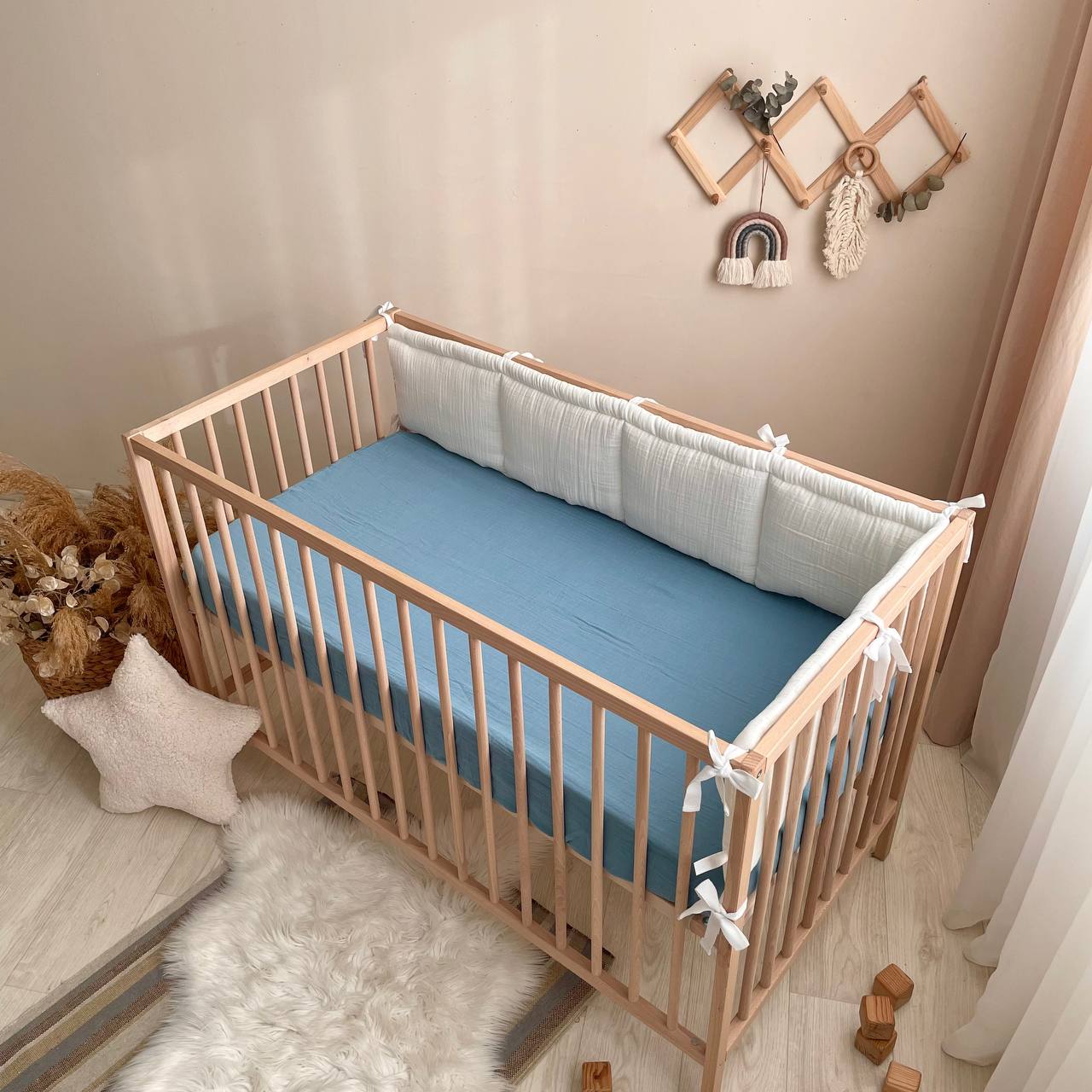Mušelínová plachta do postieľky 120 × 60 cm – akvamarínová