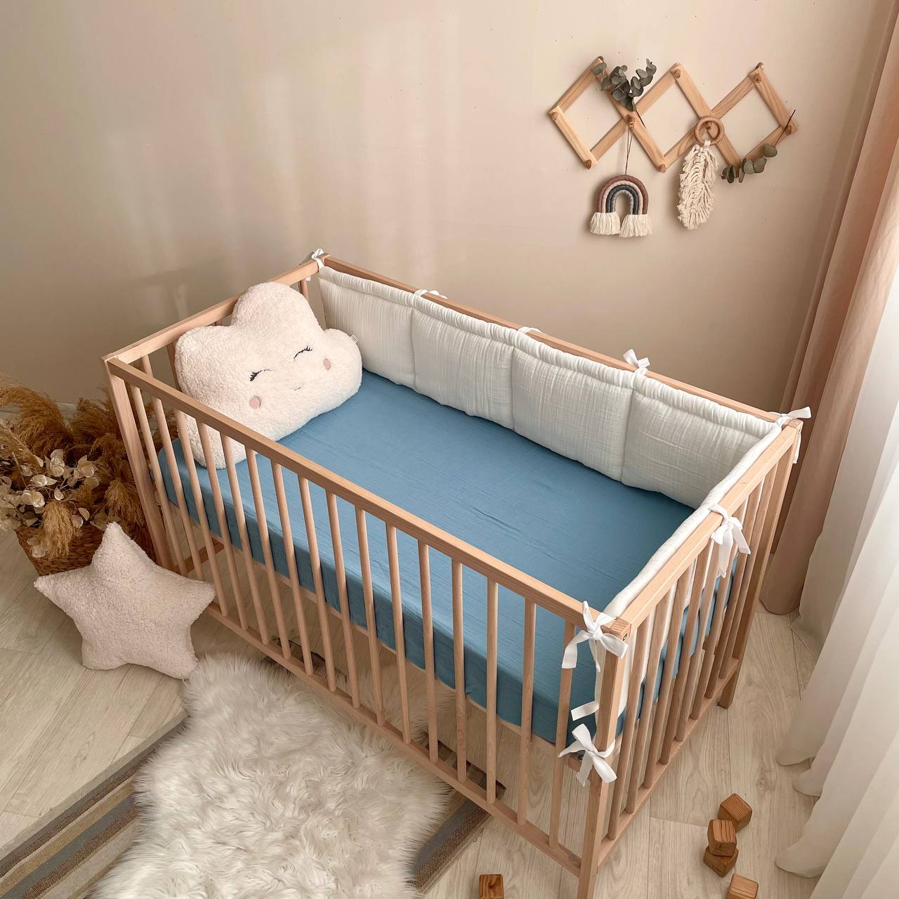 Mušelínová plachta do postieľky 120 × 60 cm – akvamarínová