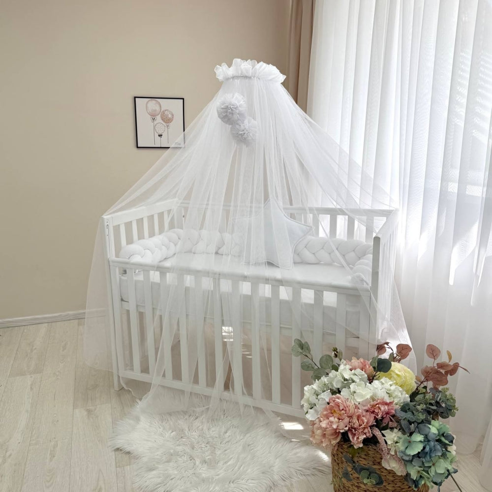 Baldachýn nad postieľku s brmbolcami Soft – biely