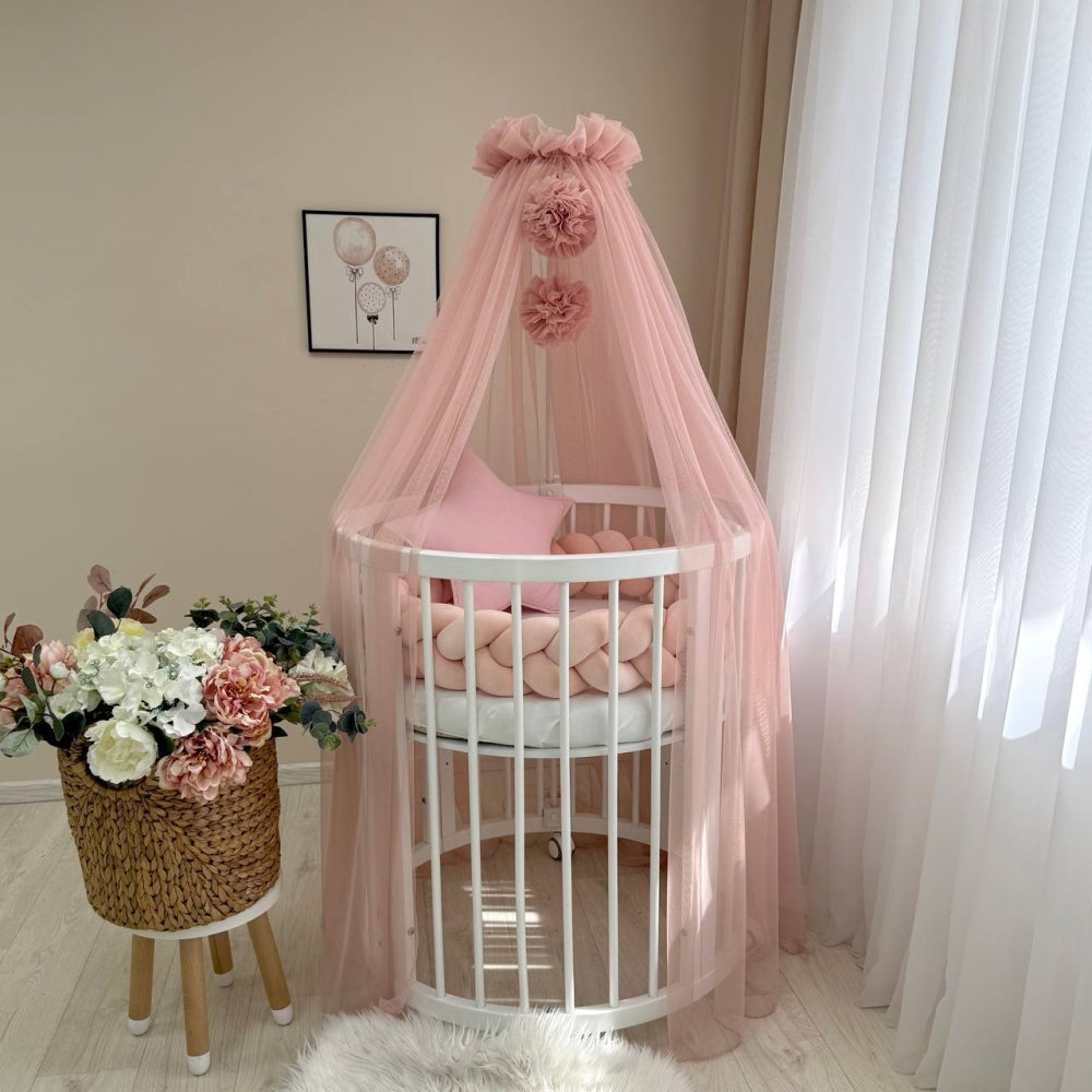 Baldachýn nad postieľku s brmbolcami Soft – púdrový