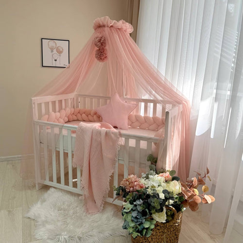 Baldachýn nad postieľku s brmbolcami Soft – púdrový