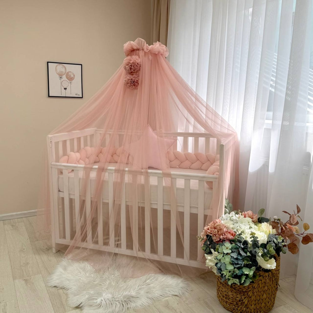 Baldachýn nad postieľku s brmbolcami Soft – púdrový