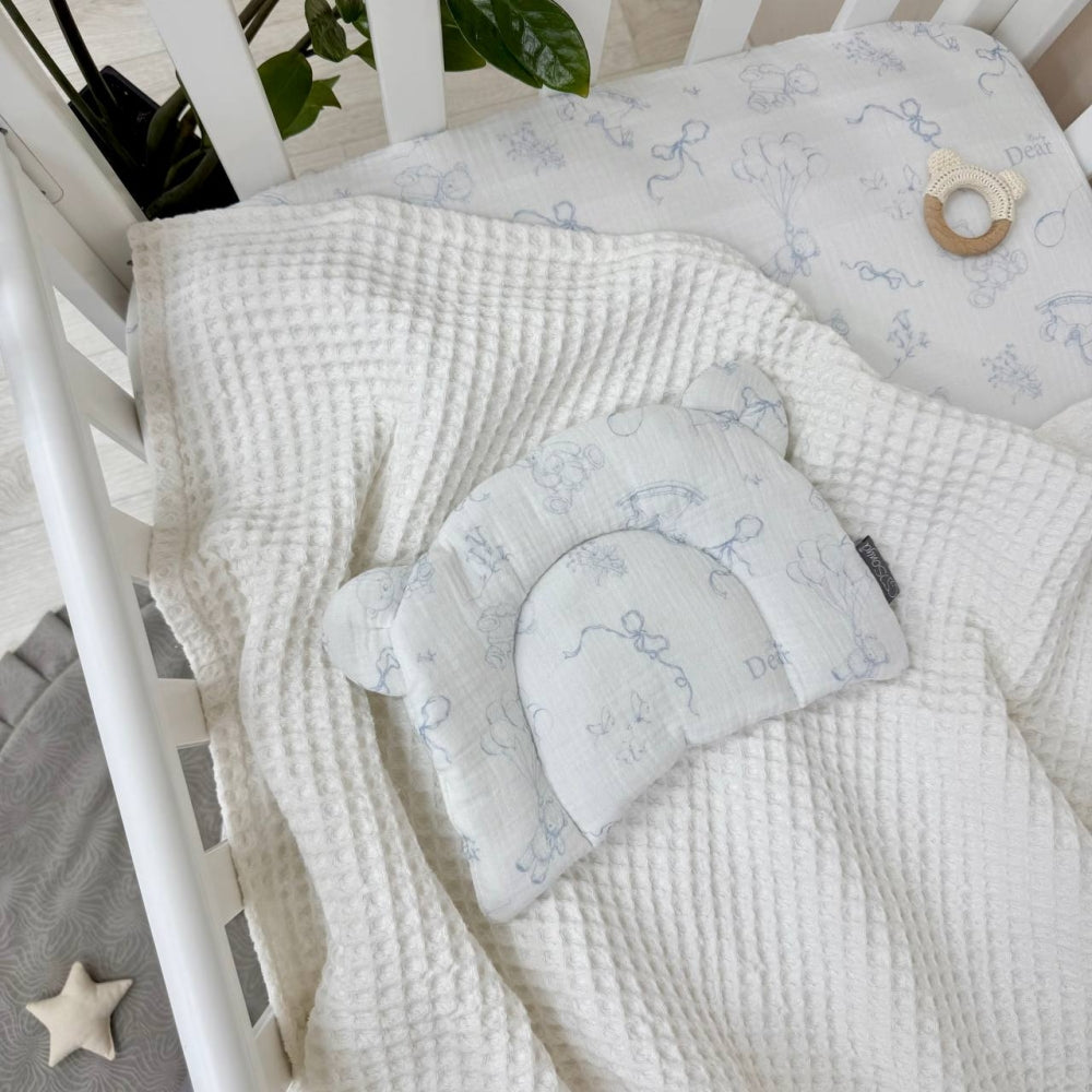 Mušelínový vankúš s uškami Baby Dear – modrý
