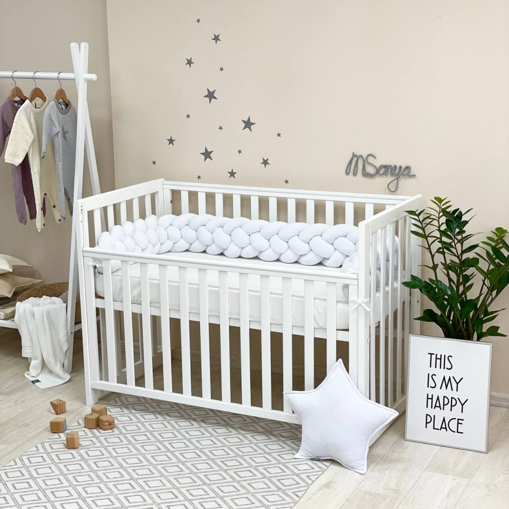 Štvoritý pletený mantinel do postieľky 220 cm – biela/biela/biela
