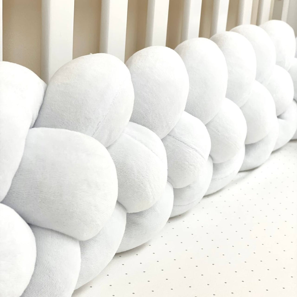Štvoritý pletený mantinel do postieľky 220 cm – biela/biela/biela