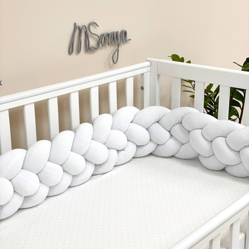 Štvoritý pletený mantinel do postieľky 220 cm – biela/biela/biela