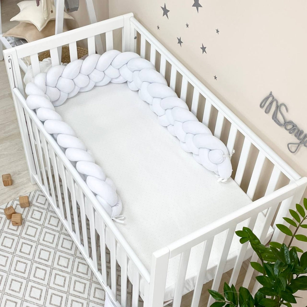 Štvoritý pletený mantinel do postieľky 220 cm – biela/biela/biela