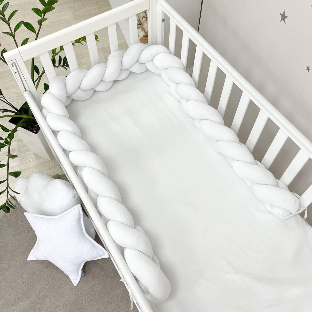 Pletený mantinel do postieľky 220 cm – biela/biela/biela