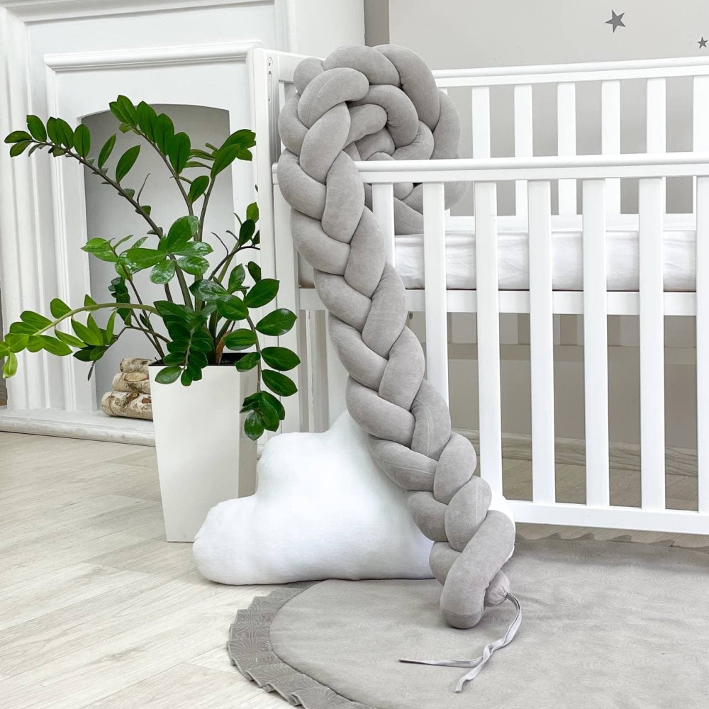 Pletený mantinel do postieľky 220 cm – sivá/sivá/sivá