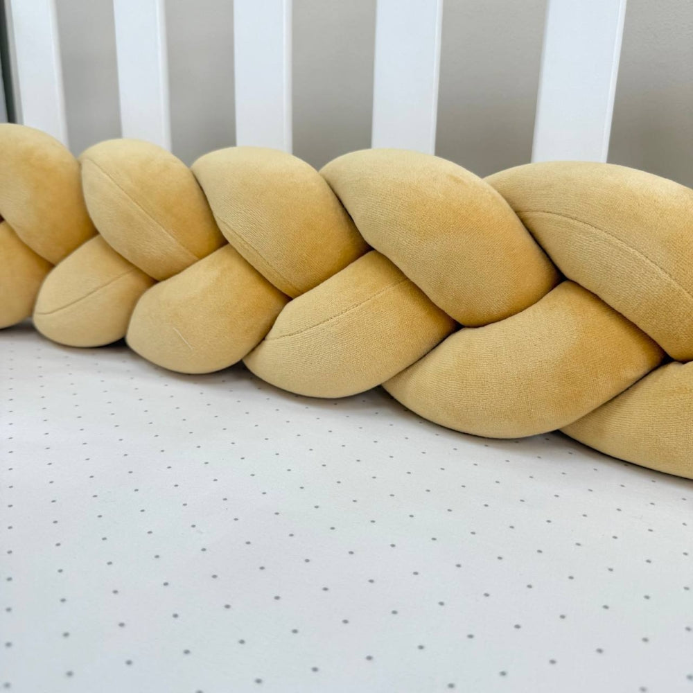 Pletený mantinel do postieľky 220 cm – tmavohorčicová/tmavohorčicová/tmavohorčicová