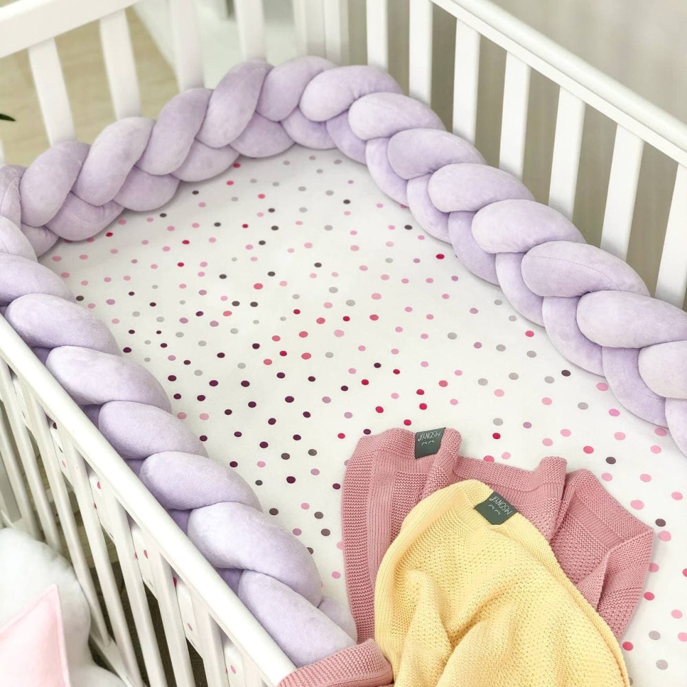 Pletený mantinel do postieľky 220 cm – lila/lila/lila