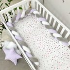 Pletený mantinel do postieľky 220 cm – biela/sivá/lila
