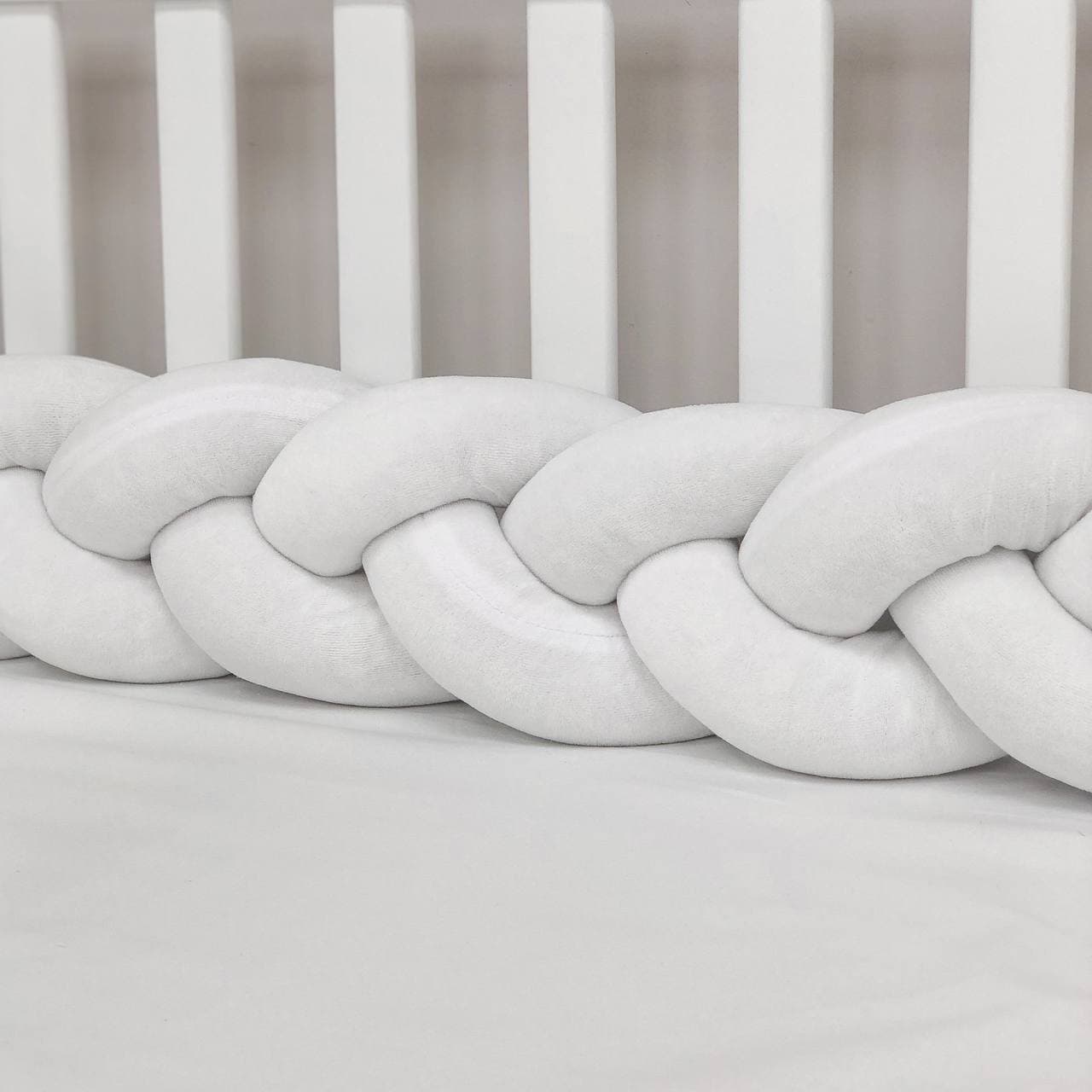 Pletený mantinel do postieľky 120 cm – biela/biela/biela