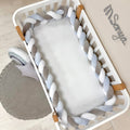 Pletený mantinel do postieľky 360 cm – biela/sivá/bledomodrá