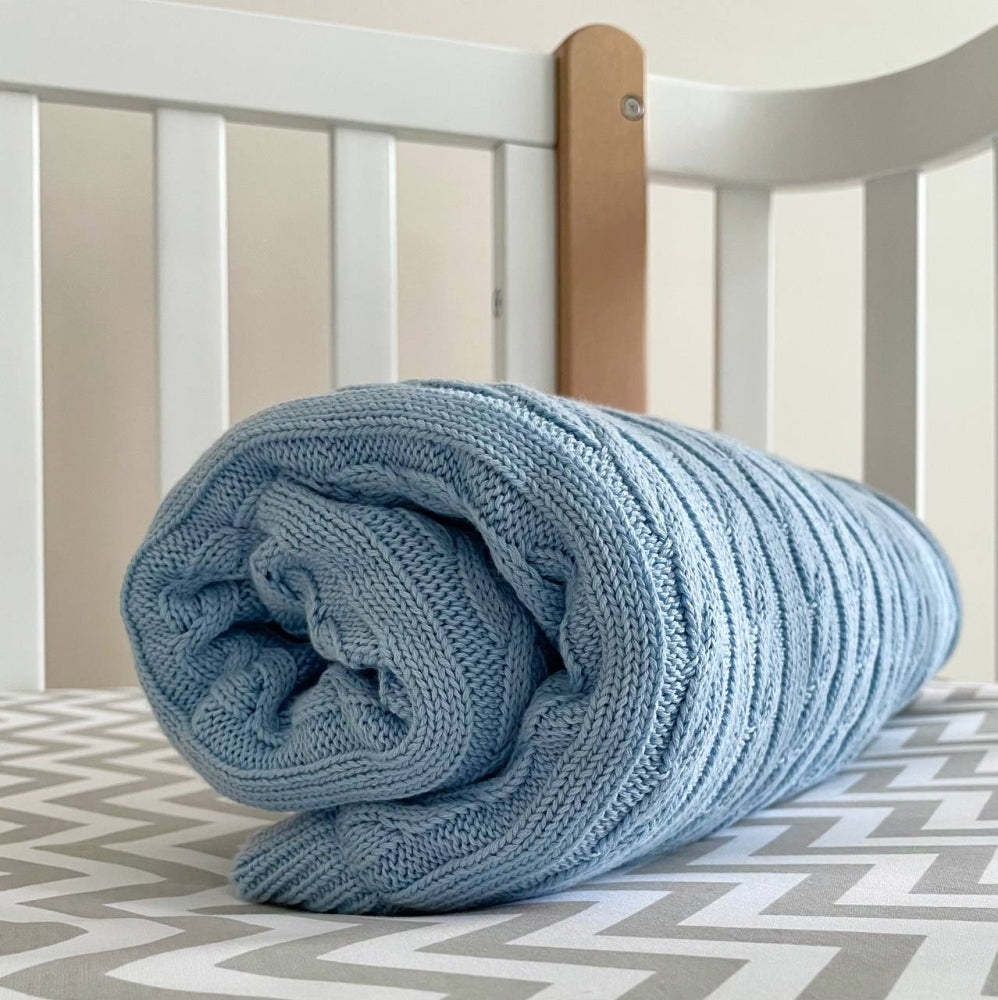 Zateplená pletená deka pre bábätko bavlna/Wellsoft Kosa modrá