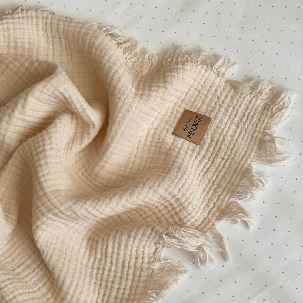 Mušelínová deka pre bábätko so strapcami, béžová