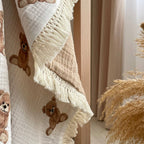 Mušelínová deka so strapcami pre bábätko Medvedíky Teddy – béžová so strapcami