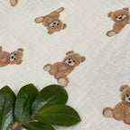 Dvojvrstvová mušelínová deka pre bábätko Teddy na mliečnom, 80 × 100 cm