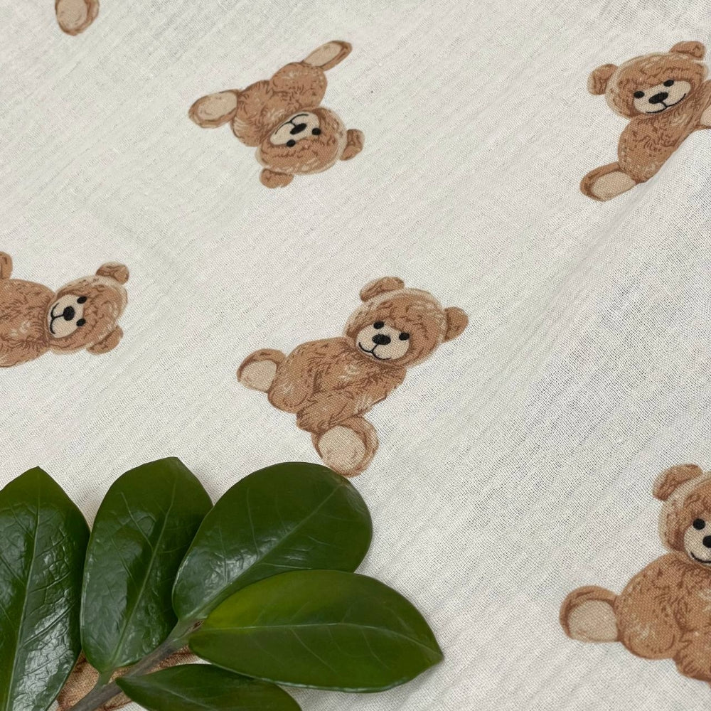 Dvojvrstvová mušelínová deka pre bábätko Teddy na mliečnom, 80 × 100 cm
