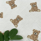 Dvojvrstvová mušelínová deka pre bábätko Teddy na bielom, 80 × 100 cm