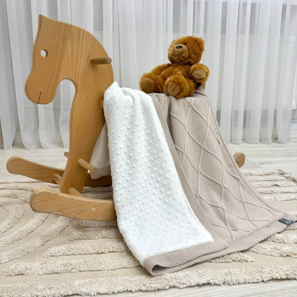 Zateplená pletená deka pre bábätko bavlna/Wellsoft Romb pieskový