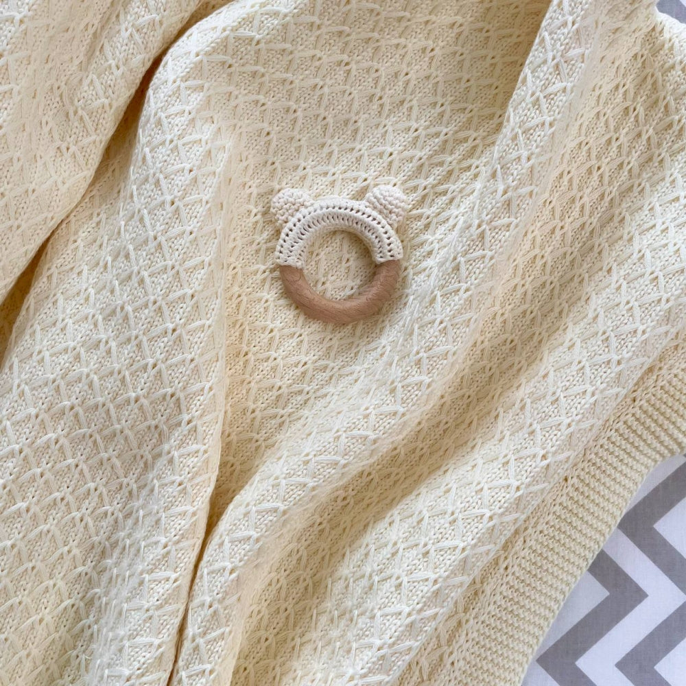Detská pletená bavlnená deka Romb malý mliečna